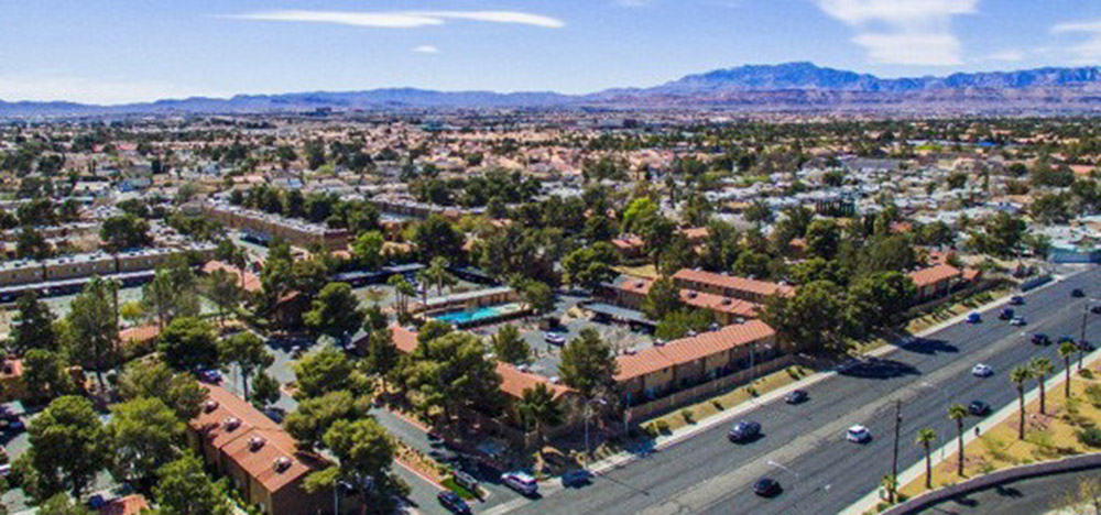 An aerial image of the Evergreen Apartment complex , Las Vegas, Nevada - A Multi-family residential investment of Henley Investments