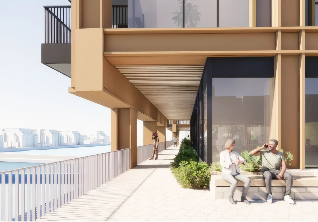 Connecting People and Place CGI of public walkways and communal spaces at Albert & Swedish Wharf