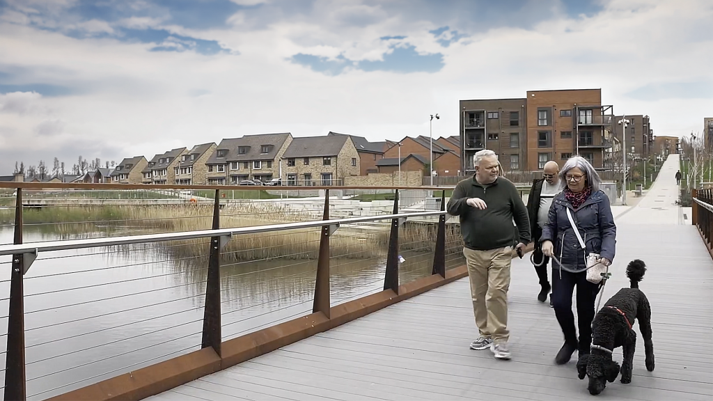 Lakeside Public Areas Residents walking beside lakes and public open space at Ebbsfleet Garden City