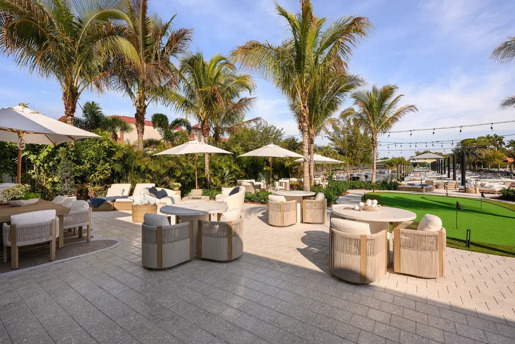 The Halcyon Marina Lounge and Social Space Outdoor lounge seating overlooking the marina at The Halcyon Residences & Marina