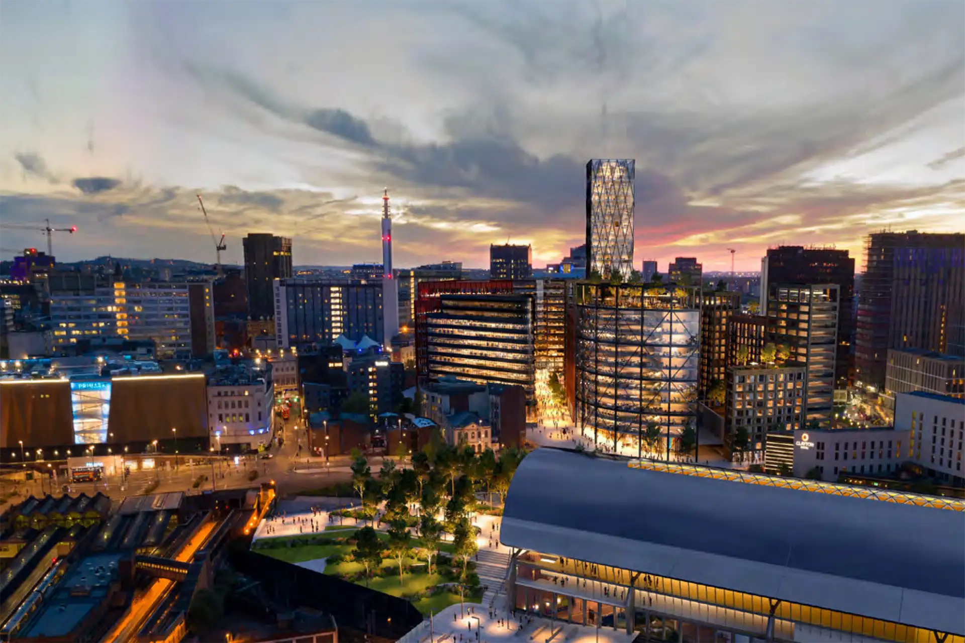 CGI visualisation of Martineau Place in Birmingham adjacent to the future HS2 Curzon Street station