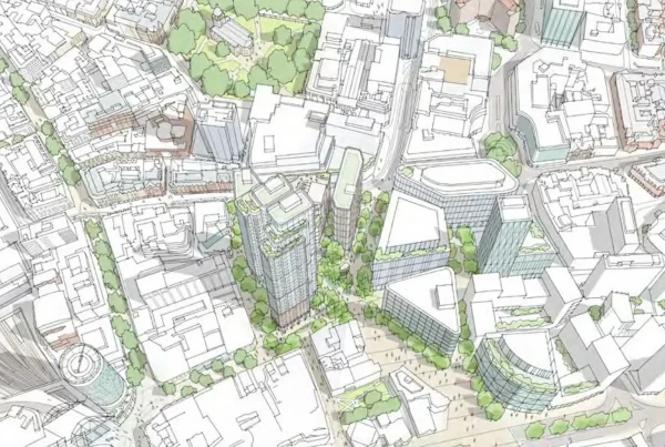 Masterplan drawing illustrating public realm and development proposals for Martineau Place