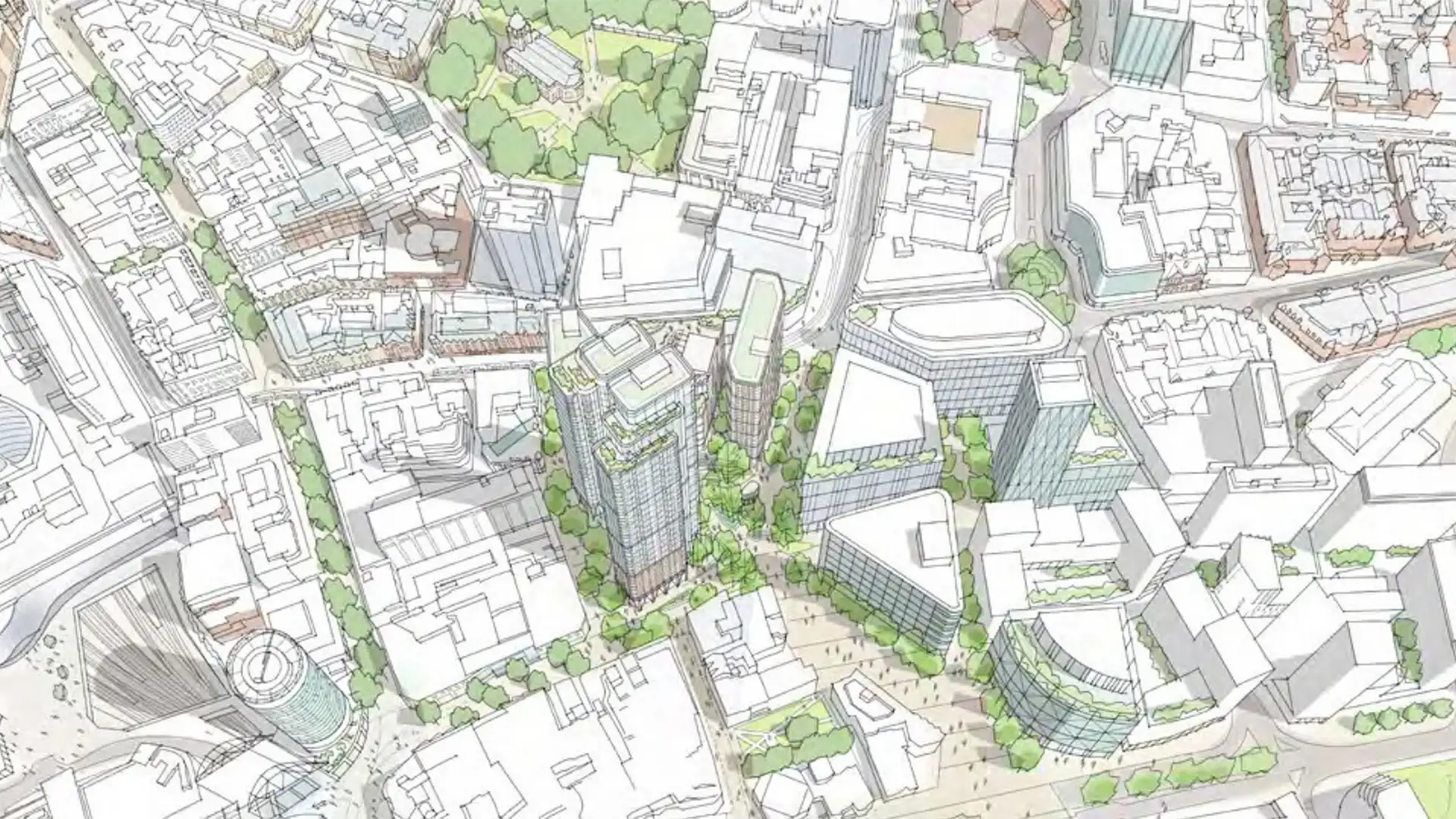 Masterplan drawing illustrating public realm and development proposals for Martineau Place
