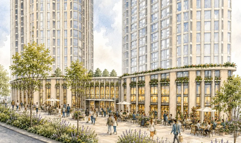 Martineau Place Public Realm Illustrated vision of public spaces, retail and hospitality at Martineau Place Birmingham